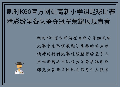 凯时K66官方网站高新小学组足球比赛精彩纷呈各队争夺冠军荣耀展现青春风采